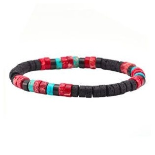 BRACELET JASPE ROUGE, PIERRE DE LAVE ET TURQUOISE