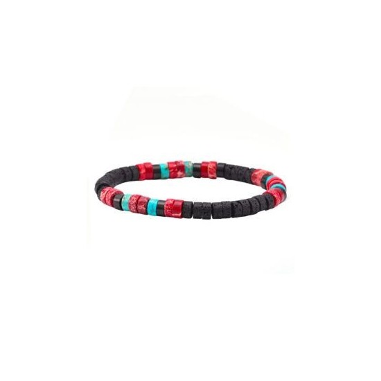 BRACELET JASPE ROUGE, PIERRE DE LAVE ET TURQUOISE