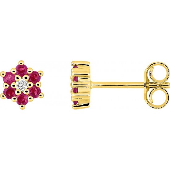 BOUCLES D'OREILLES OR JAUNE RUBIS ET DIAMANT